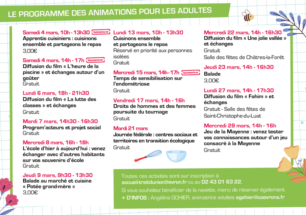 Programme Trait d'Union mars adultes