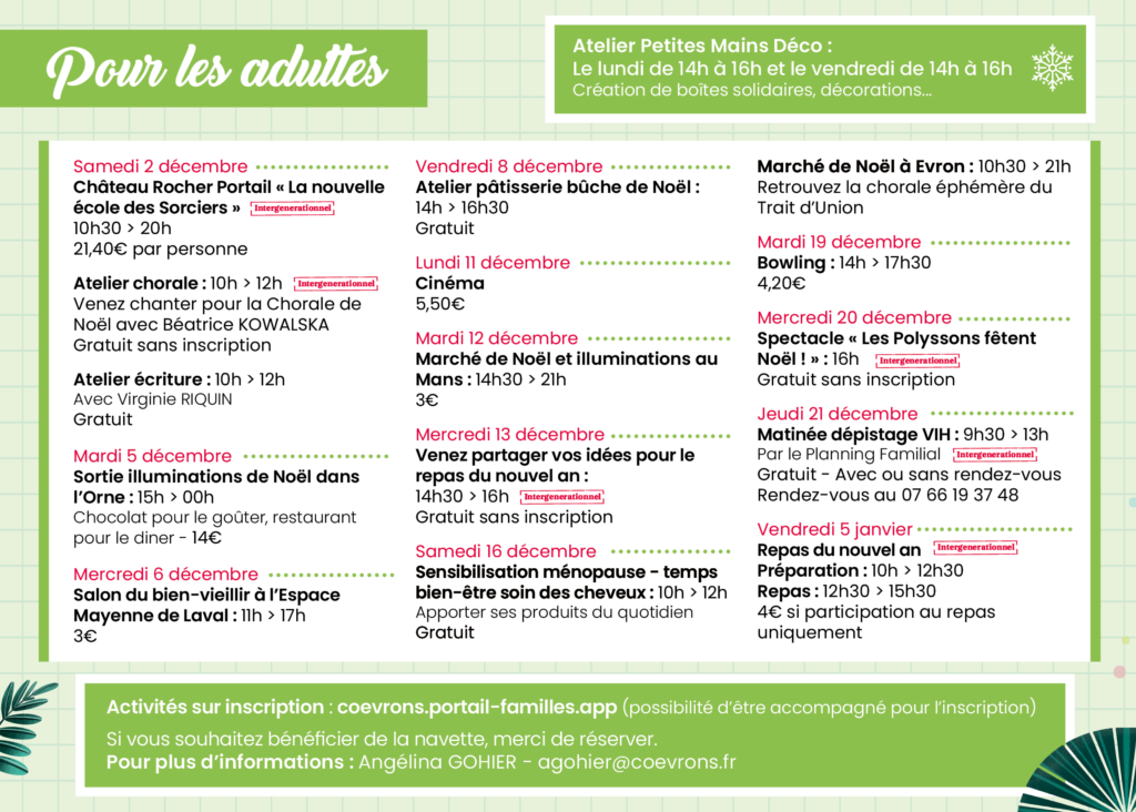 Programme décembre TU adultes